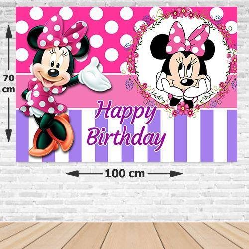 Minnie Mouse Pembe Doğum Günü Afişi Fotosuz 70*100 cm