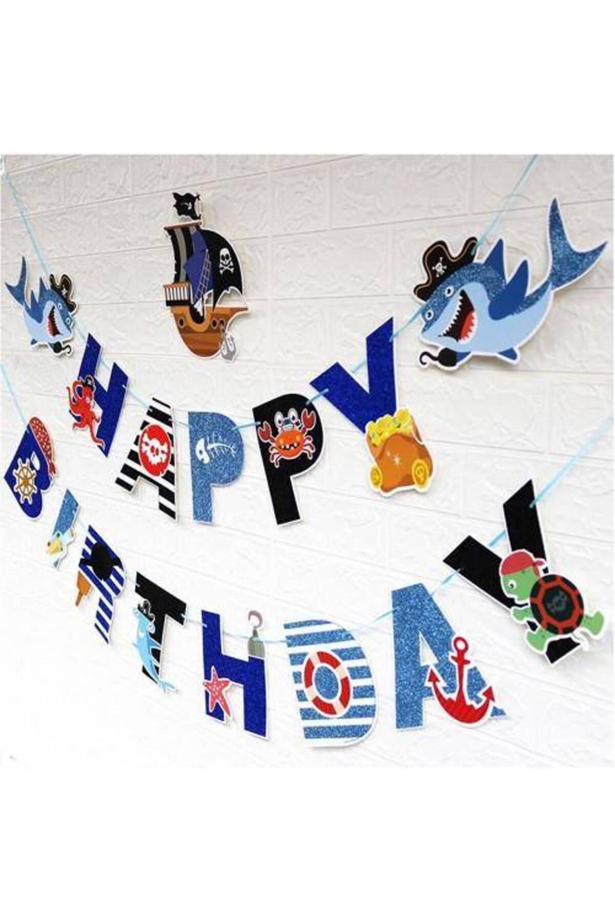 Deniz Canlıları Korsan Köpek Balığı Happy Birthday Yazısı 300x18 cm