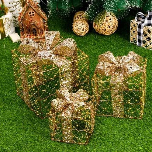 Yılbaşı Hediye Paketi Metal - Payetli Lüks Gold 3'lü Set