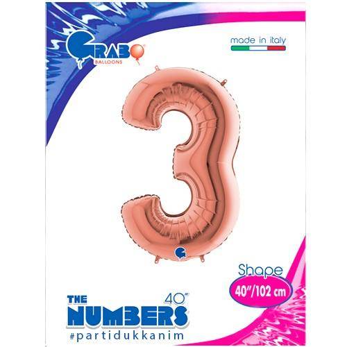 3 Rakam Folyo Balon Rose Gold (100x70 cm)