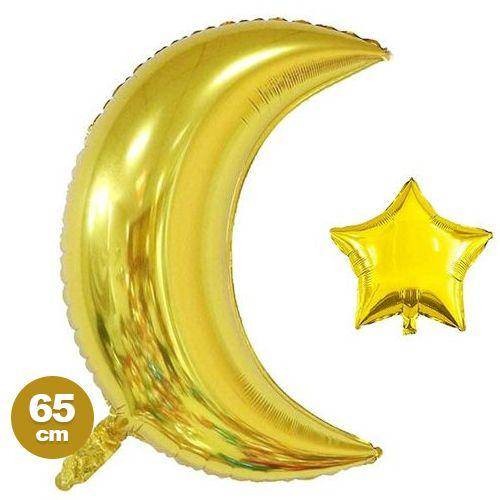 !TOPTAN! Ay Yıldızlı Folyo Balon Gold 65 cm