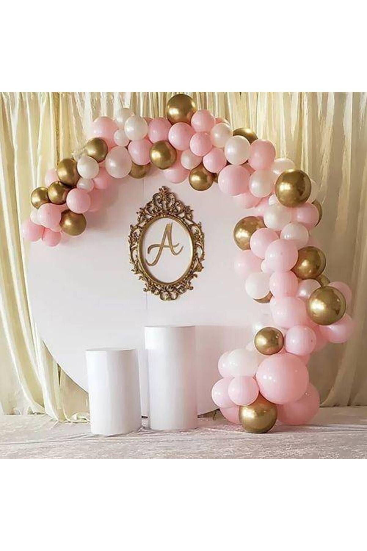 Balon Zinciri - Gold Beyaz Pembe 120 Adet