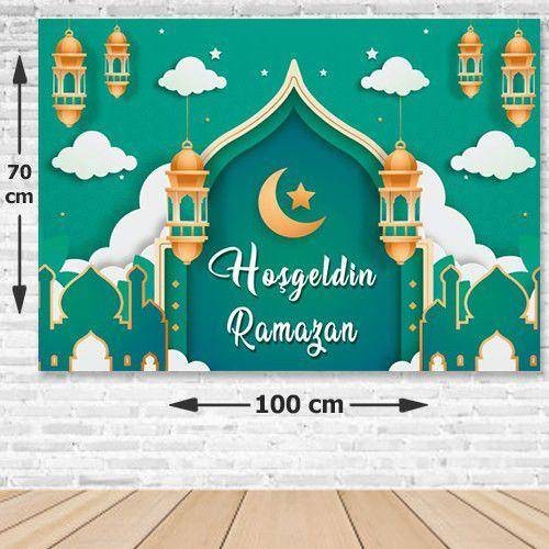 !TOPTAN! Hoş Geldin Ramazan Afiş Yeşil 70*100 cm