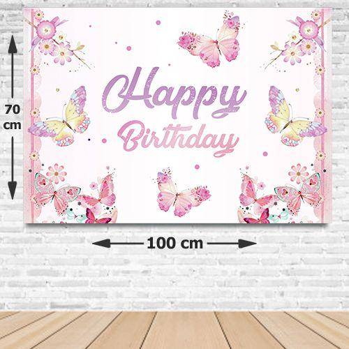 Kelebek Temalı Pembe Doğum Günü Afişi  70*100 cm
