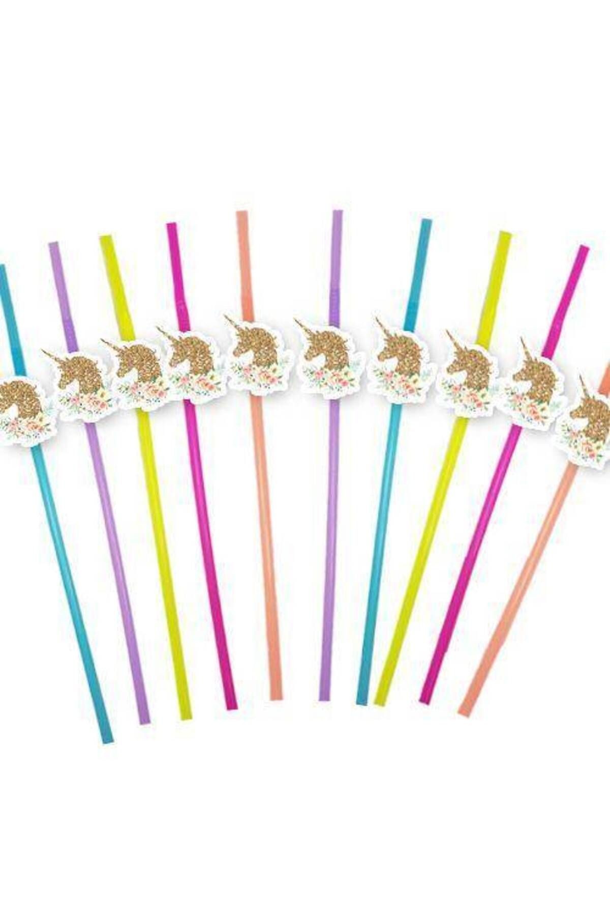 Parıltılı Unicorn Artistik Pipet 10 Adet