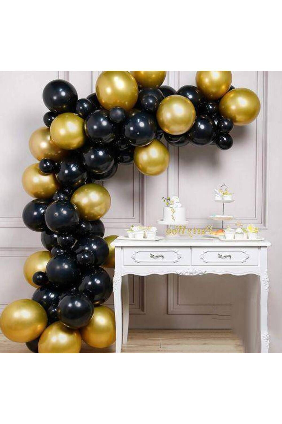 Balon Zinciri - Gold Siyah 100 Adet