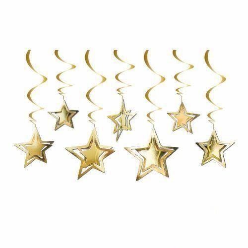 3D Yıldız Asmalı Tavan Süsü Gold 10 Adet