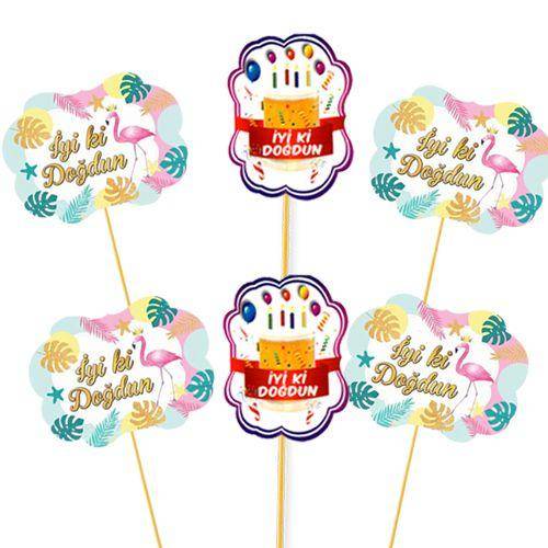 Flamingo Çubuklu Parti Aksesuarları Seti 6 Parça