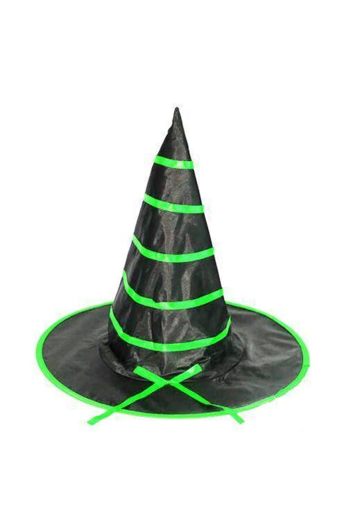 Halloween Cadı Şapkası Kumaş Siyah Yeşil 38 Cm