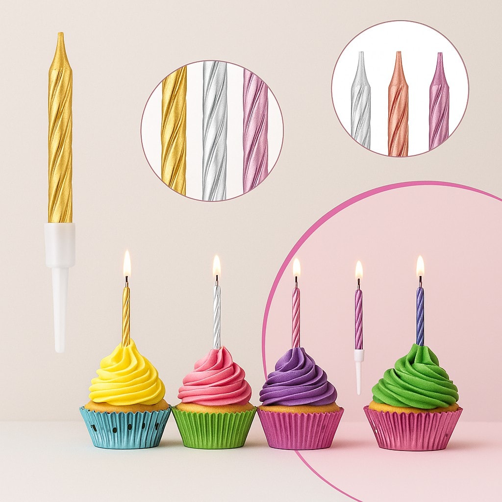 Renkli Metalik Spiral Pasta Mumu 10'lu Set