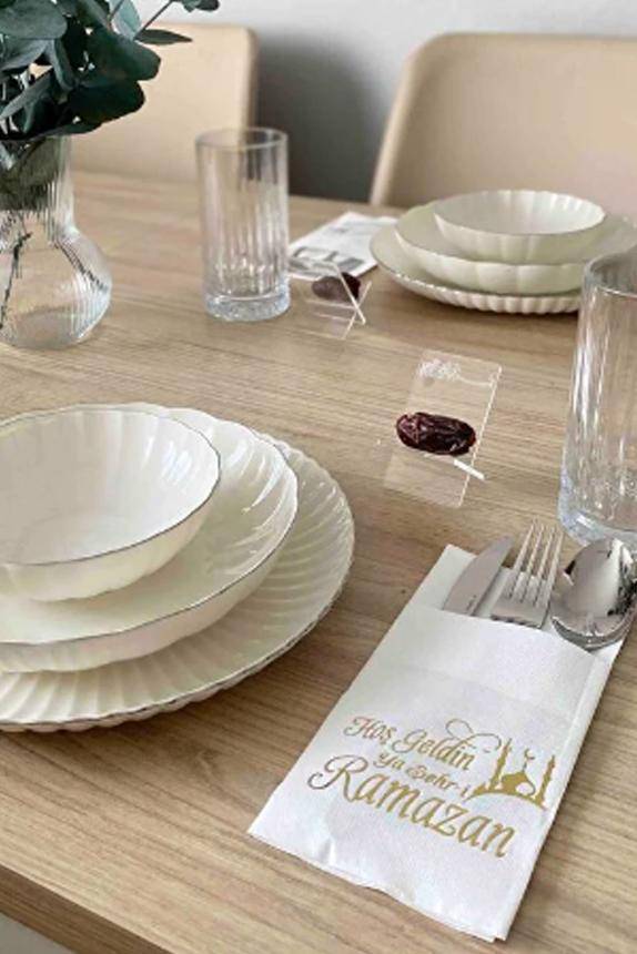 Hoş Geldin Ramazan Yaldızlı Cepli Peçete 12'li