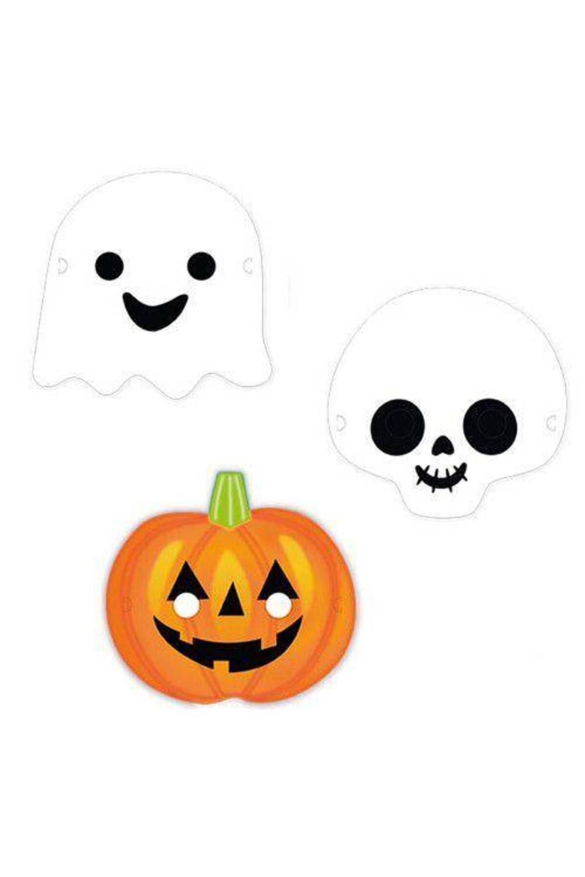 Halloween Cadılar Bayramı Balkabağı - Hayalet Kağıt Maske 6 Adet