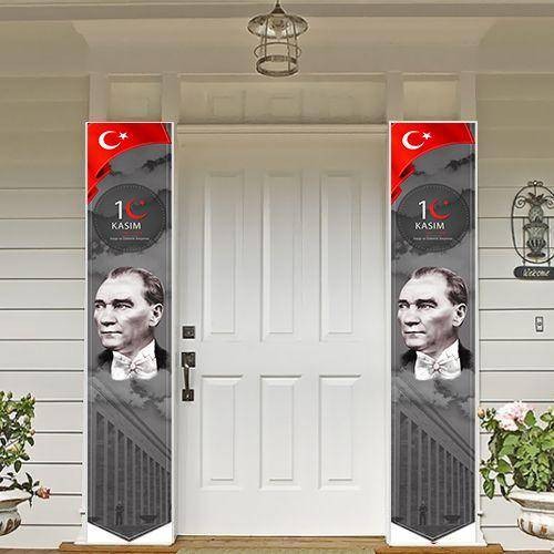 10 Kasım Atatürk'ü Anma Asma Afiş Kapı Süsü (2 Adet) 160x30 cm