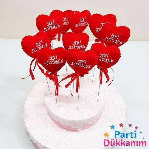 Çubuklu Kalp Köpük Seni Seviyorum (10 Adet)