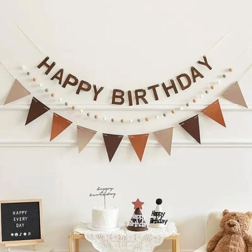  Retro Renk Happy Birthday ve Bayrak Eva 2'li Set 