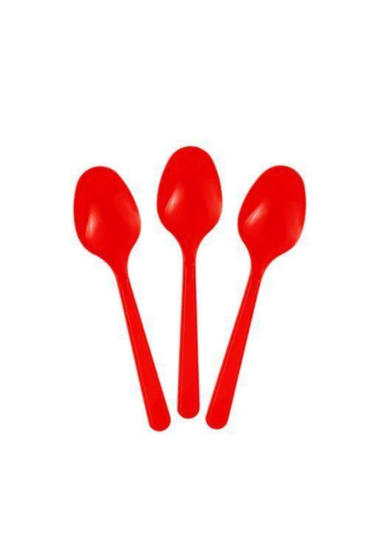Kırmızı Plastik Kaşık Lüks (25 Adet)