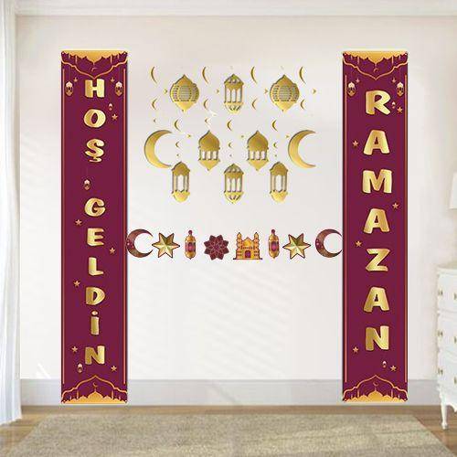 Ramazan Afişli Duvar Süsleme Seti Bordo