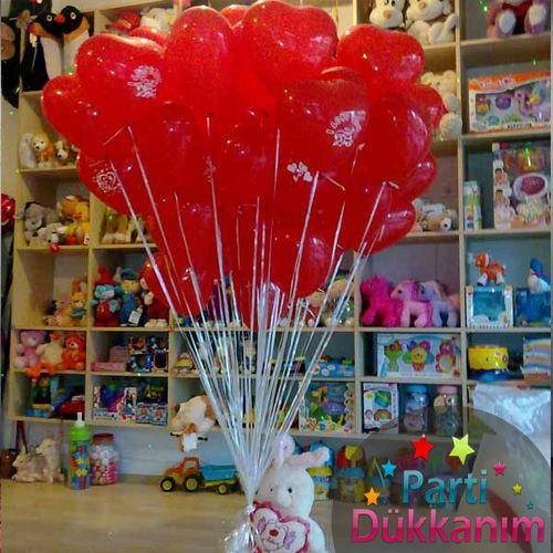 Sevgililer Günü Uçan Balon 15 Kalpli 2 Adet Folyo Balon MAĞAZADAN