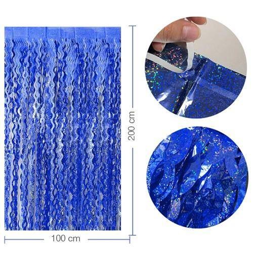 Dalgalı Hologram Duvar ve Kapı Perdesi Mavi 100x200 cm