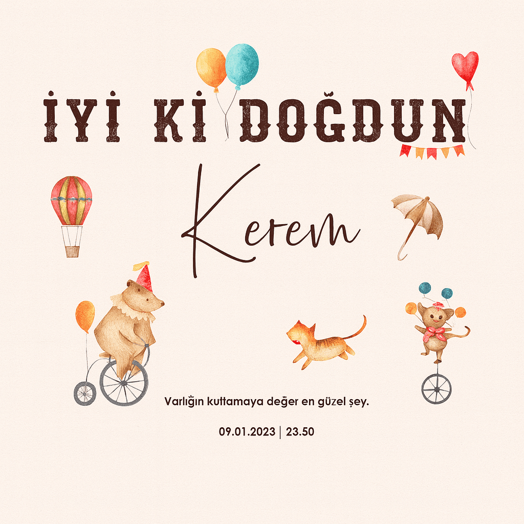 Sirk Hayvanları Temalı Doğum Günü Afişi 