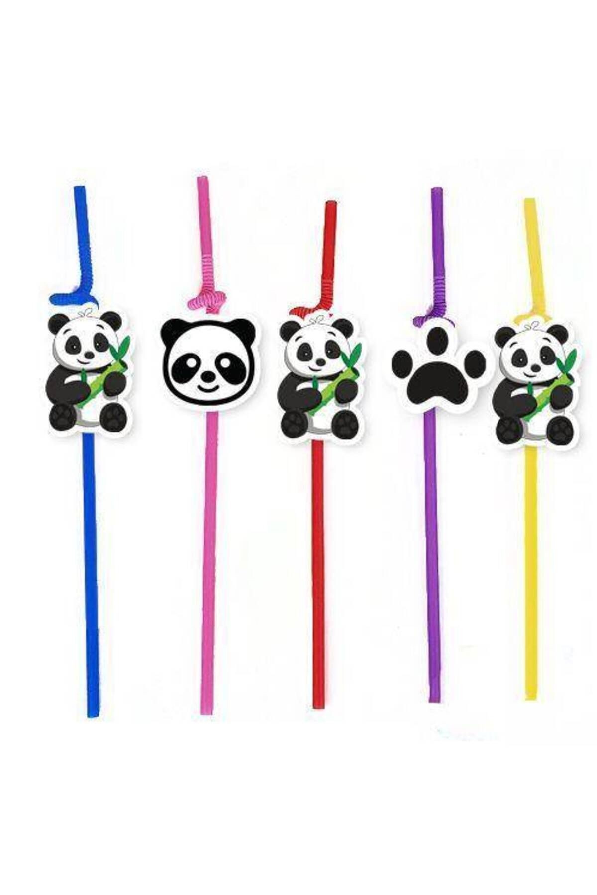 Panda Pembe Fiyonklu Artistik Pipet 10 Adet