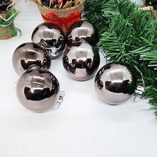 Çam Ağacı Süsleme Parlak Top Uzay Gri 6 Adet 6 cm
