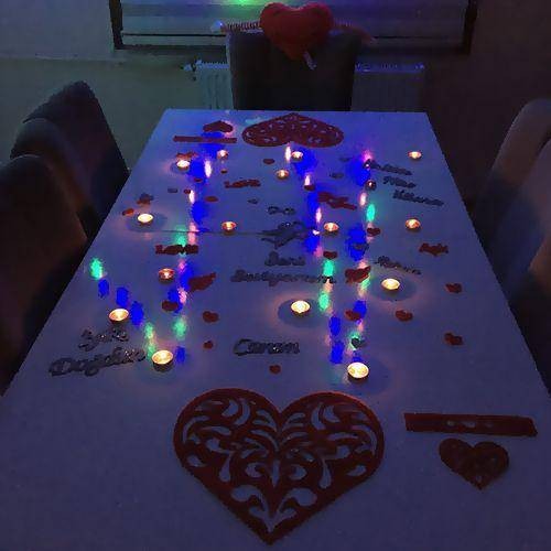 Sevgiliye Özel Simli Eva &amp; Keçe Masa Süsleme Seti 53 Parça