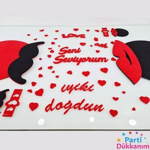 Sevgiliye Sürpriz Masa Süsleme Seti Keçeden