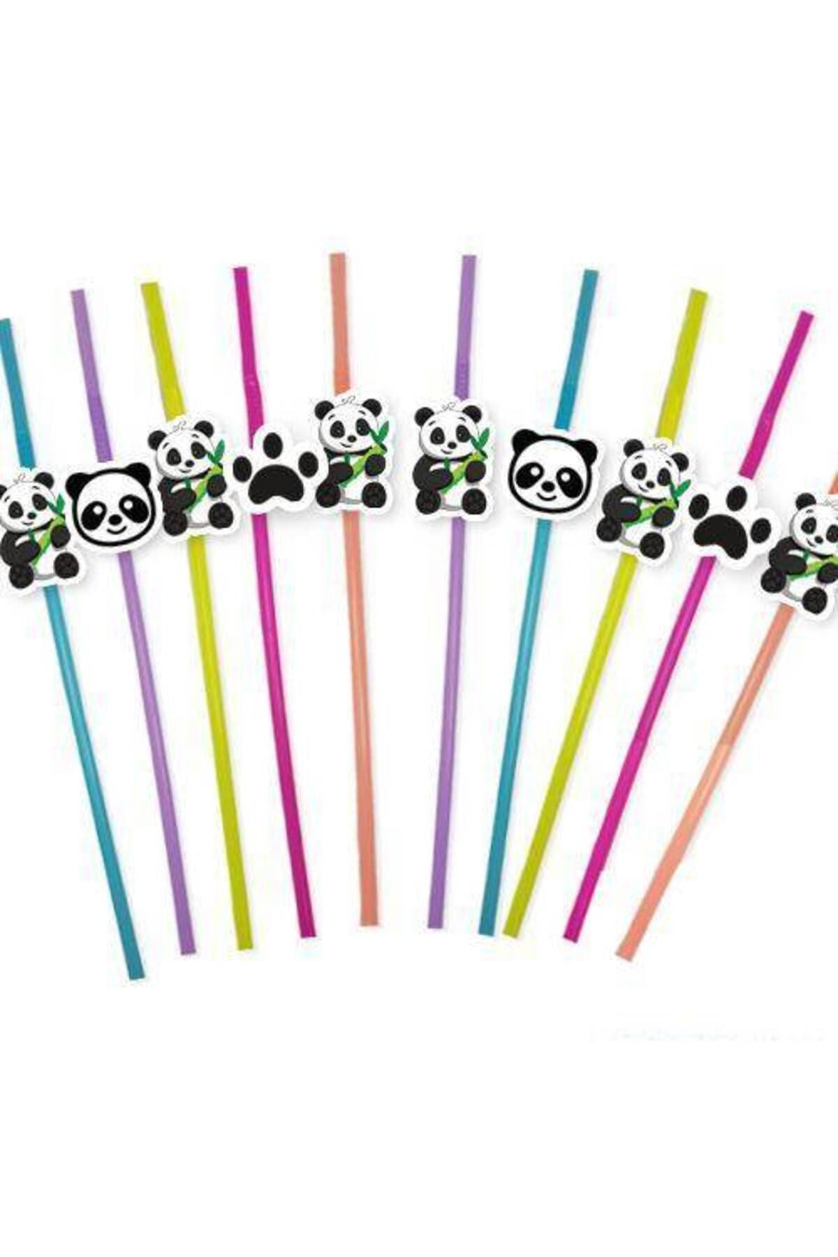 Panda Pembe Fiyonklu Artistik Pipet 10 Adet