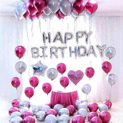 Fuşya Gümüş Doğum Günü Süsleri Kombini Seti