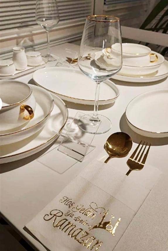 Hoş Geldin Ramazan Yaldızlı Cepli Peçete 12'li