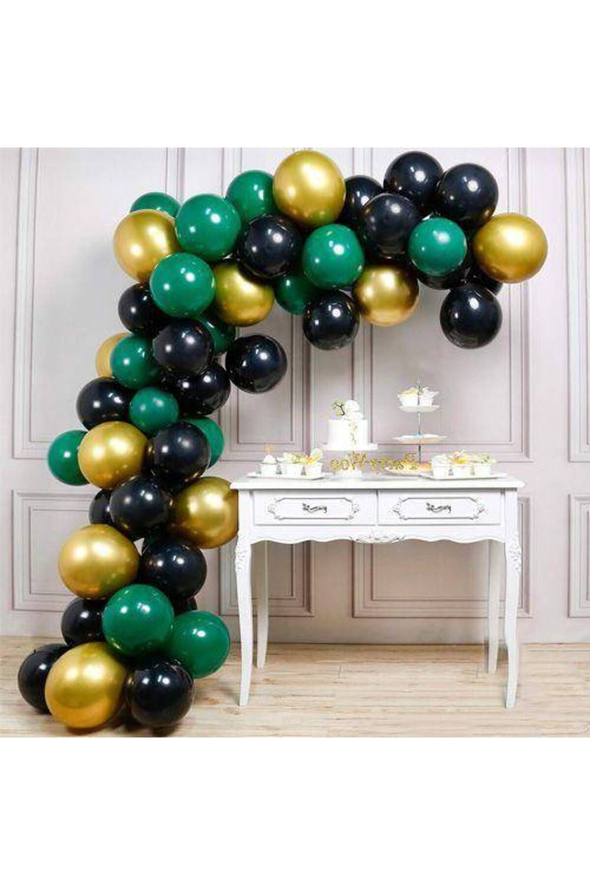 Balon Zinciri - Gold Siyah Yeşil 90 Adet