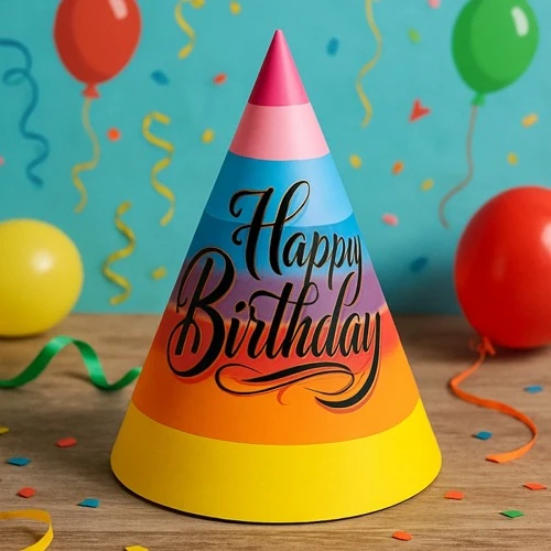 Renkli Happy Birthday Parti Şapkası 