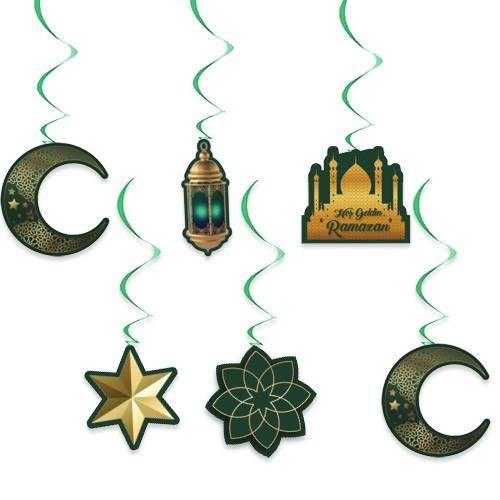Hoş Geldin Ramazan Asma Tavan Süs 6 Adet Yeşil