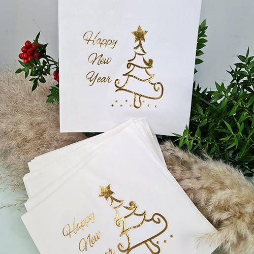 Happy New Year Gold Varaklı Beyaz Peçete 16'lı