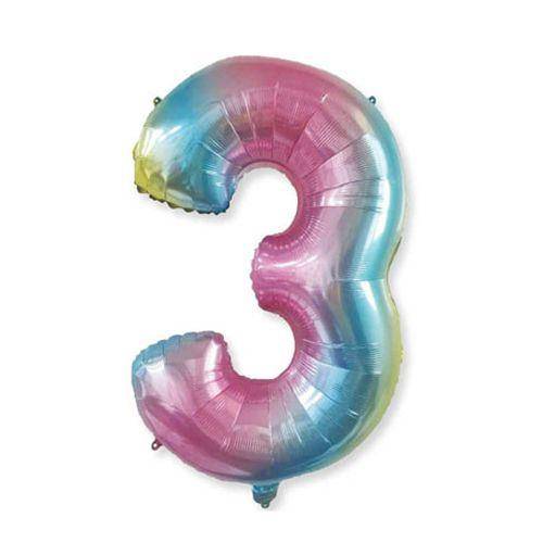 3 Rakam Folyo Balon Rainbow 76x60 cm