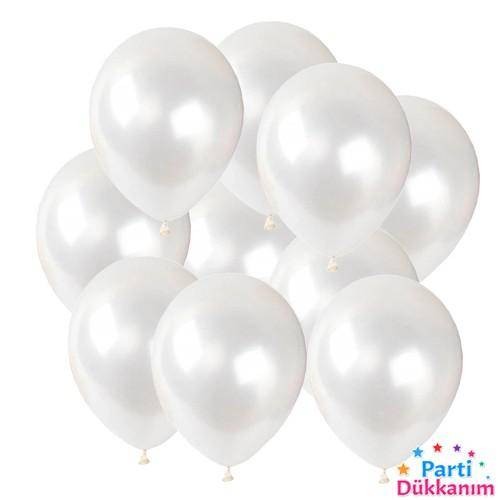 6 İnch Mini Beyaz Metalik Balon 20 Adet