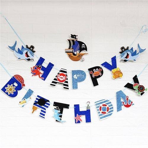 Deniz Canlıları Korsan Köpek Balığı Happy Birthday Yazısı 300x18 cm