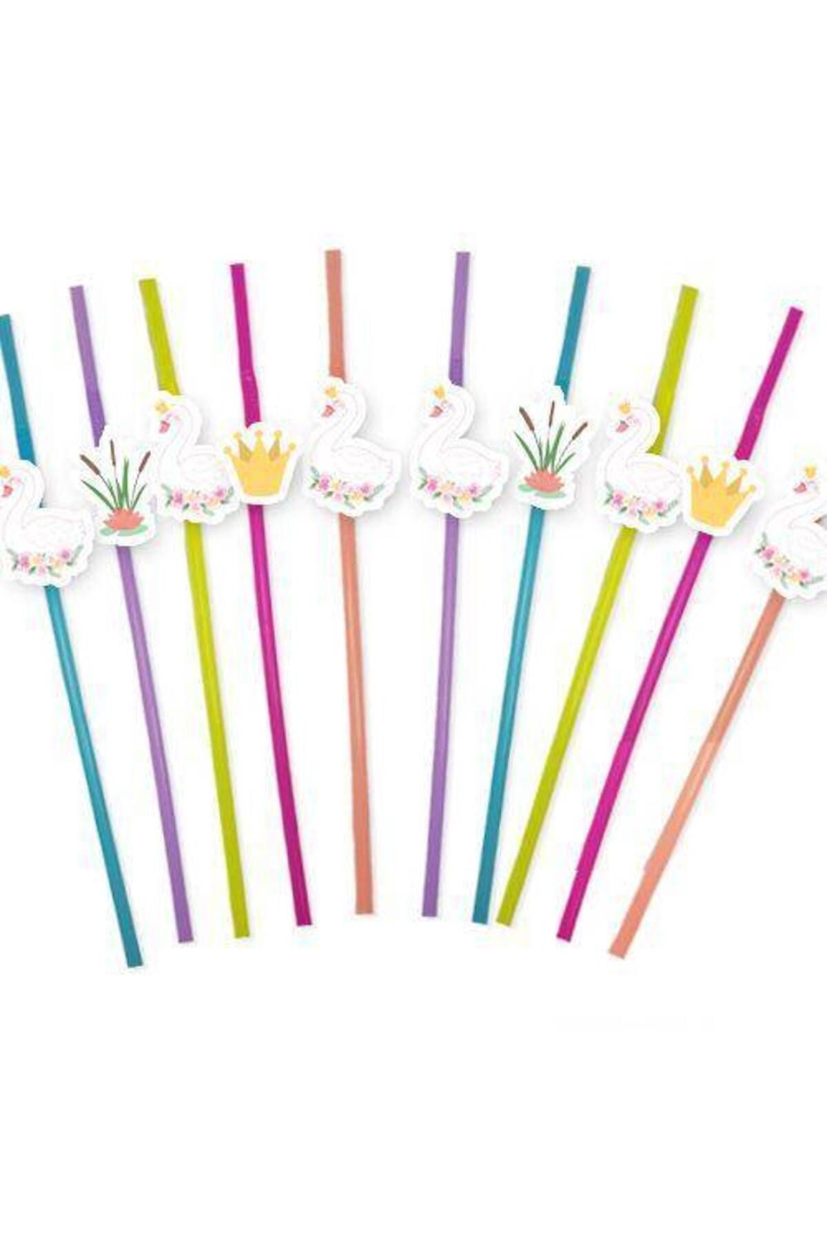 Kuğu Temalı Artistik Pipet 10 Adet