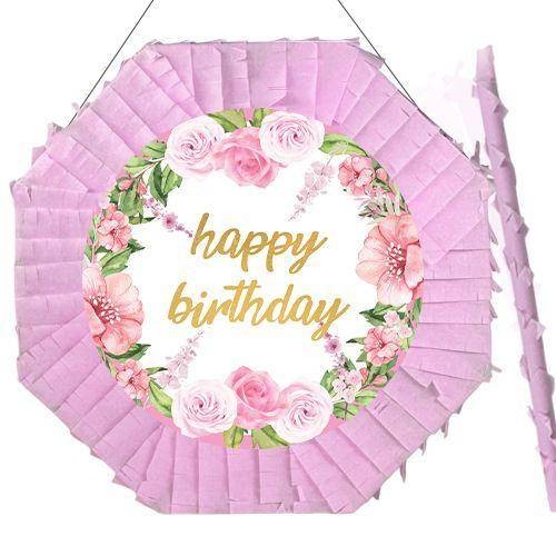 Happy Birthday Çiçekli Pinyata + Sopası