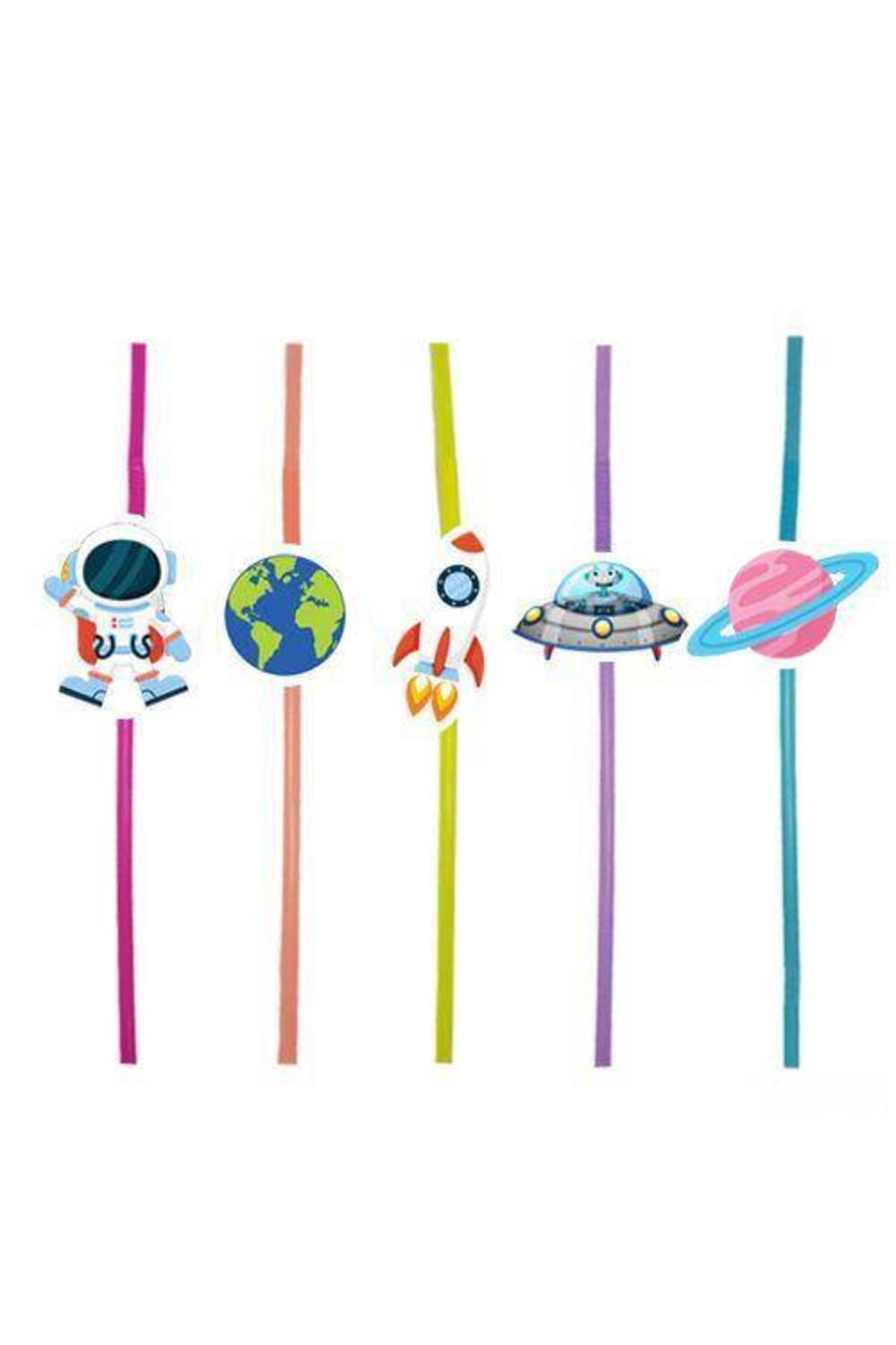 Uzay Temalı Artistik Pipet 10 Adet