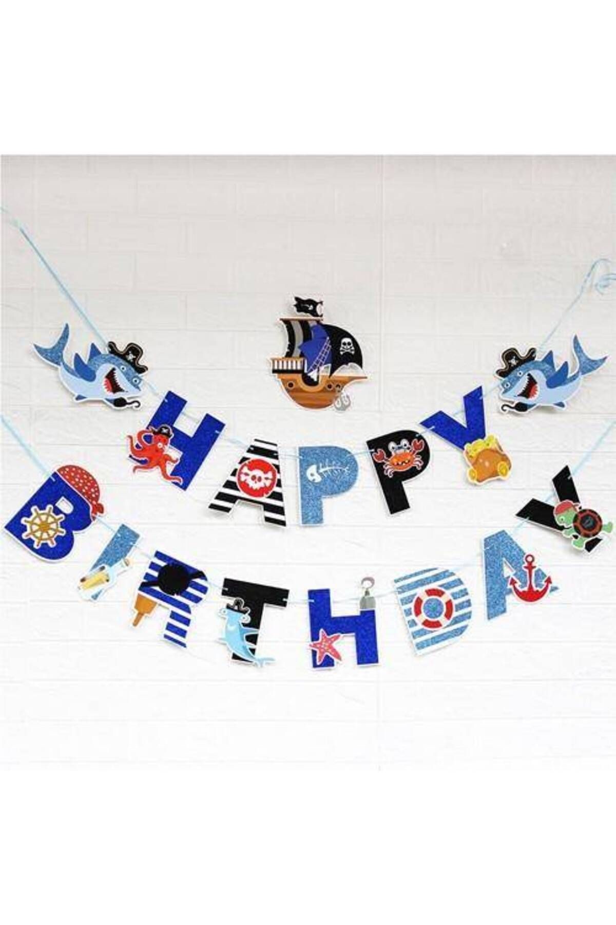 Deniz Canlıları Korsan Köpek Balığı Happy Birthday Yazısı 300x18 cm