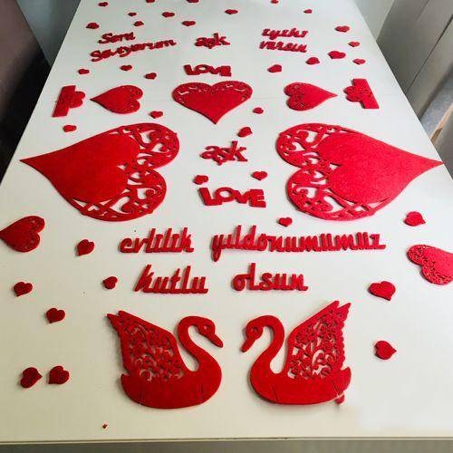 Evlilik Yıl Dönümü Masa Süsleme Seti Keçeden Kuğu