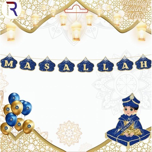 Sünnet Maşallah Yazılı Mavi Gold Dekor Banner