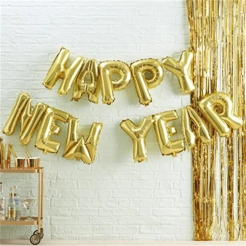 Happy New Year Yılbaşı Gold Folyo Balon Set