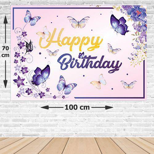 Kelebek Temalı Doğum Günü Afişi Mor 70*100 cm