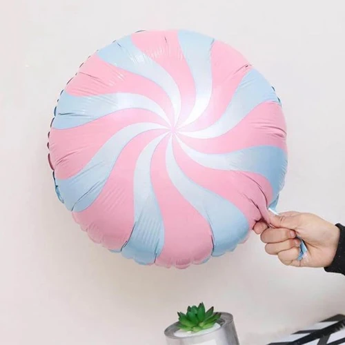 Pembe Mavi Spiral Şeker Folyo Balon 45 cm