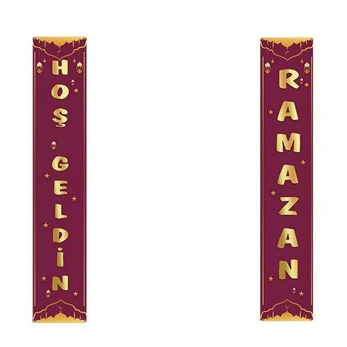 Hoş Geldin Ramazan Asma Afiş Bordo 2'li 160x30 cm