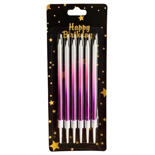 Pembe Mor Ombre Uzun Doğum Günü Mumu 6'lı 11 cm