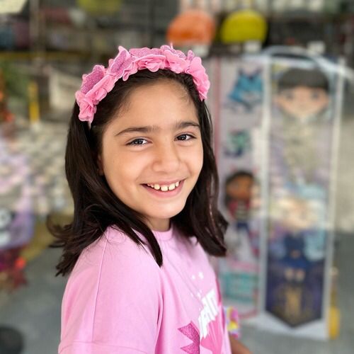 Pembe Çiçekli ve Simli Kelebek Taç